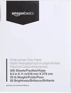 Multipurpose Copy Printer Paper, 8.5 x 11 inches, 20 lb, 1 Ream, 500 Sheets, 92 Bright, White