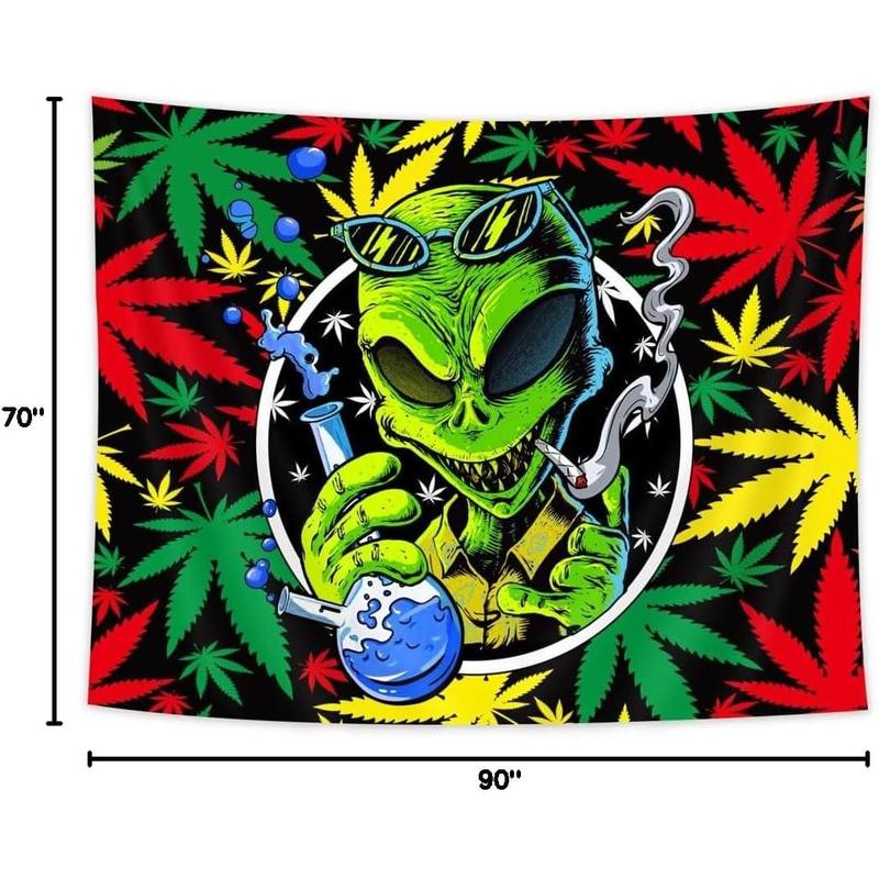 Wathon Trippy Weed Marijuana Tapestry Cool Alien Marijuana Leaf Wall Tapestry for Bedroom, Psychedelic Tie Dye Stoner Tapestries for Men Aesthetic Hippie Wall Art Poster for Dorm Home Decor 60X40IN
