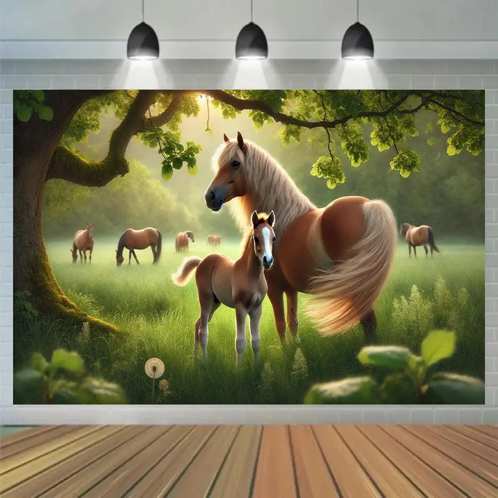 1pc Durable Soft Polyester Decorative 2D Flat Photography Backdrop - Pastoral Horse Scene, Glam Party Birthday Banner Flag, Cake Table Decor for Photo Studio Garden Use No-Power Textile Supply