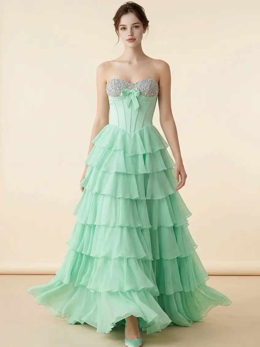 #3718 Fitted Strapless Brocade Gown | Luxury Mermaid Formal Evening Dress