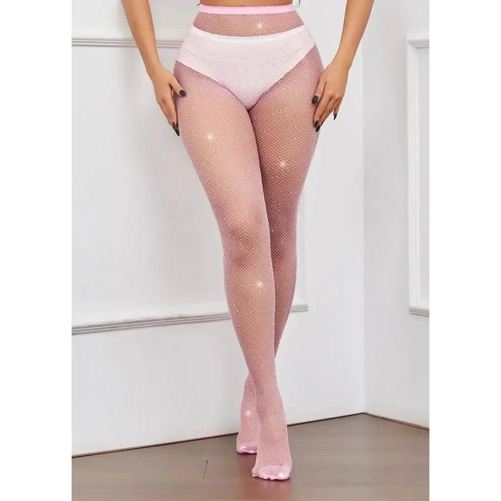 PINK FISHNETS RHINESTONE STOCKINGS