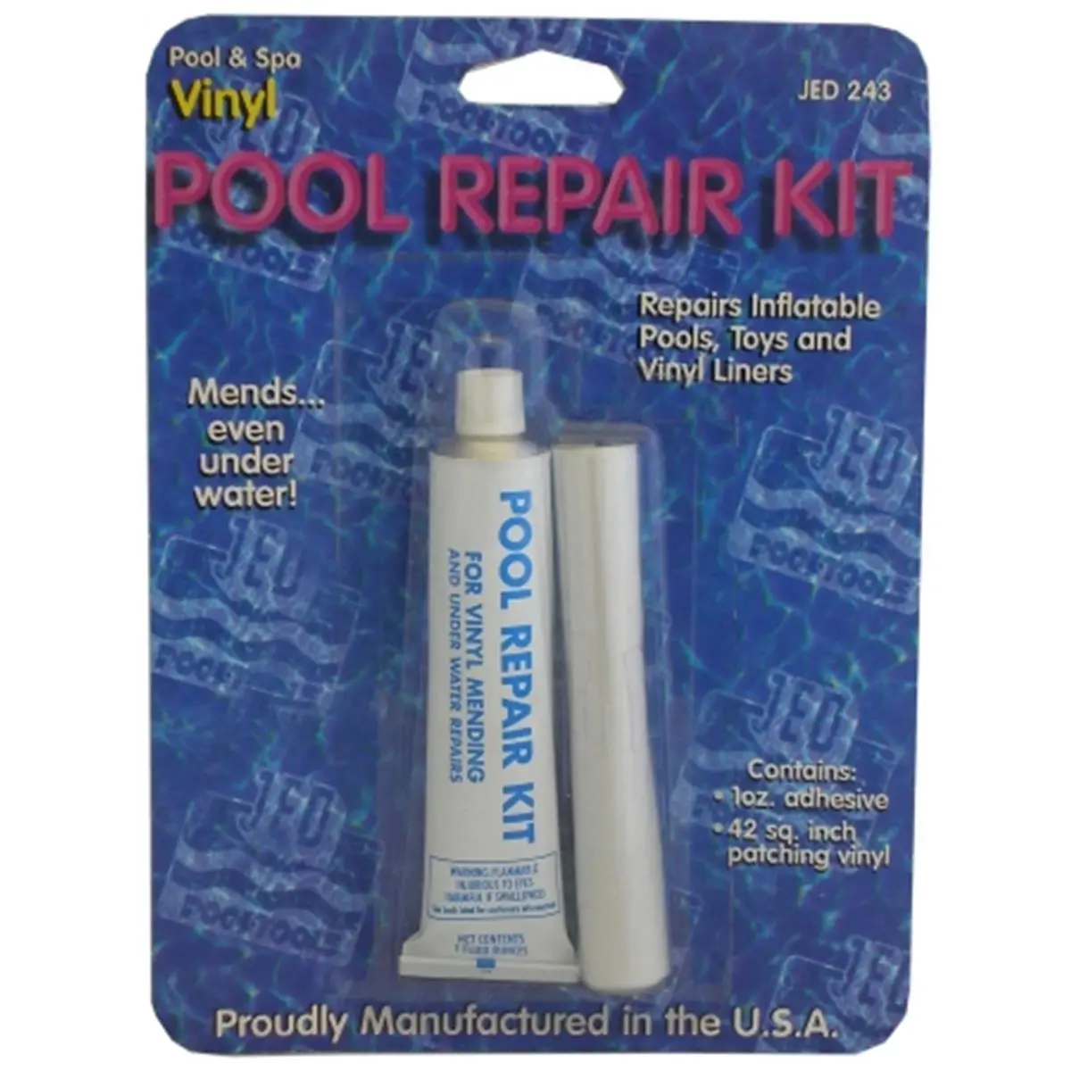 JED Pool Tools Vinyl Repair Kit with Water-Resistant Sealant for Underwater Mending, 24 Patches for Inflatable Pool, Toys and Vinyl Liners, 42+ sq in Coverage, Self-Adhesive