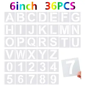 6 Inch Letter Stencils and Numbers, 36 Pcs Alphabet Art Craft Stencils, Reusable Plastic Art Craft Stencils for Wood, Wall, Fabric, Rock, Signage
