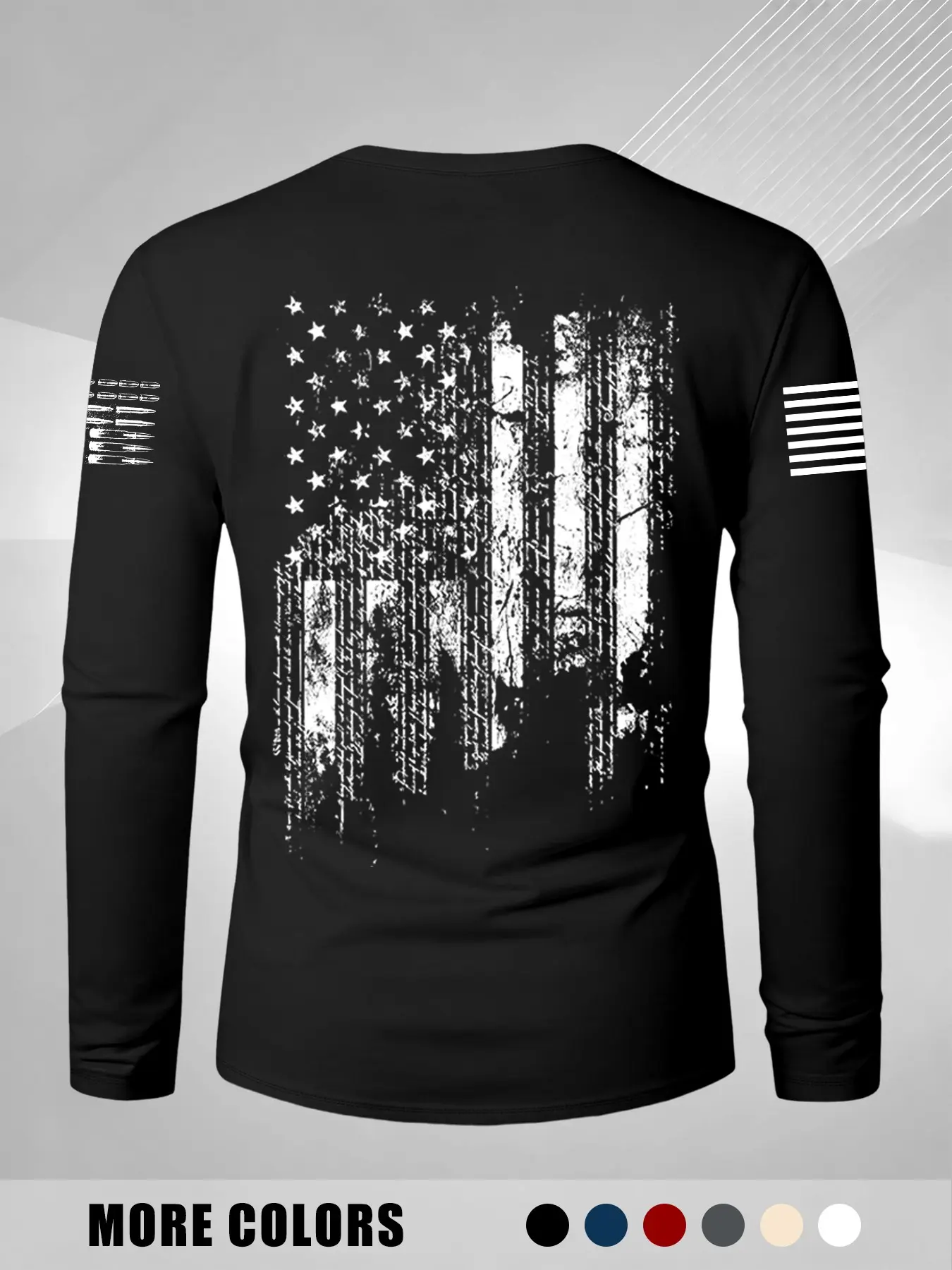 Men's Spring Fall Long Sleeve Round Neck T-Shirt, Comfortable American Flag Print, Classic Fit, Fashion Versatile Casual Wear