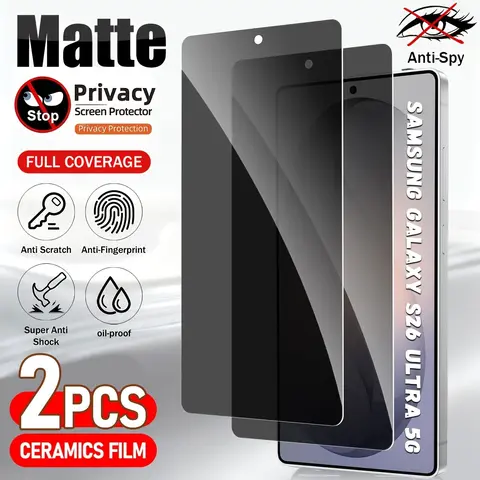 2-Pack Full Cover Matte Privacy Screen Protector, Compatible with Samsung Galaxy S20-S26 Ultra, S25 FE, Note 20 Ultra, Anti-Spy Shockproof Soft Film, Accessories, Privacy Screen Guard, Protective Privacy Film