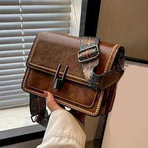 Retro Versatile Mini Square Shoulder Bag, Classic Textured Shoulder Flap Bag For Women