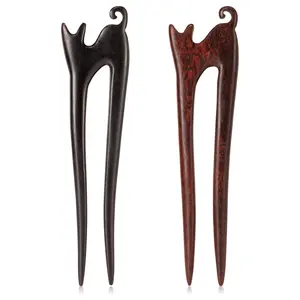 Wooden U Shaped Hairpins 2PCS Handmade French Hair Sticks Ebony Sandalwood for Long Hair Elegant Chignon Pins for Women Bun Updo Hairstyle