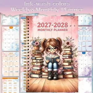 1 Pc 2027-2028 Monthly Planner | 2-Year Calendar Notebook, Durable Double-Wire Spiral Binding, 62 Pages, 24 Months, 5.5x8.3 Inches, Thick Paper, Elastic Cover, Dated Pages Included, Marked with Holidays, New Year and Valentine's Day, Ideal Choice for Adul