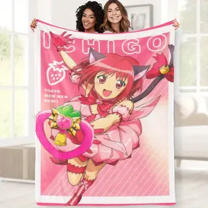 Tokyo Meows Ichigo Anime Print Flannel Blanket - Multi-Size, Retro Style, Super Soft, Durable, Ideal for Travel Camping, Bedroom Use