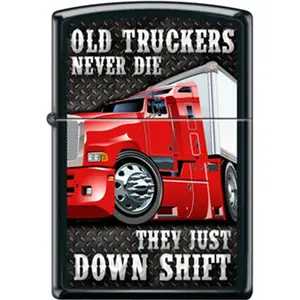 Zippo Old Truckers Never Die Lighter - Black Matte Finish, All Metal Construction, Windproof Design, Refillable, USA Made, Lifetime Guarantee