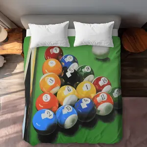 Begin Home Decor C1DCQSW0L6LEID Pool Table with Ball Formation - Typo Man Cave Queen Size Duvet Cover