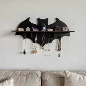 Bat-Shaped Gothic Decorative Wall Shelf, Wooden Crystal Display Shelf, Mysterious Floating Witchy-Style Shelf, Room Decor, Perfect for Halloween & Gifts, Wall Mounted Shelf