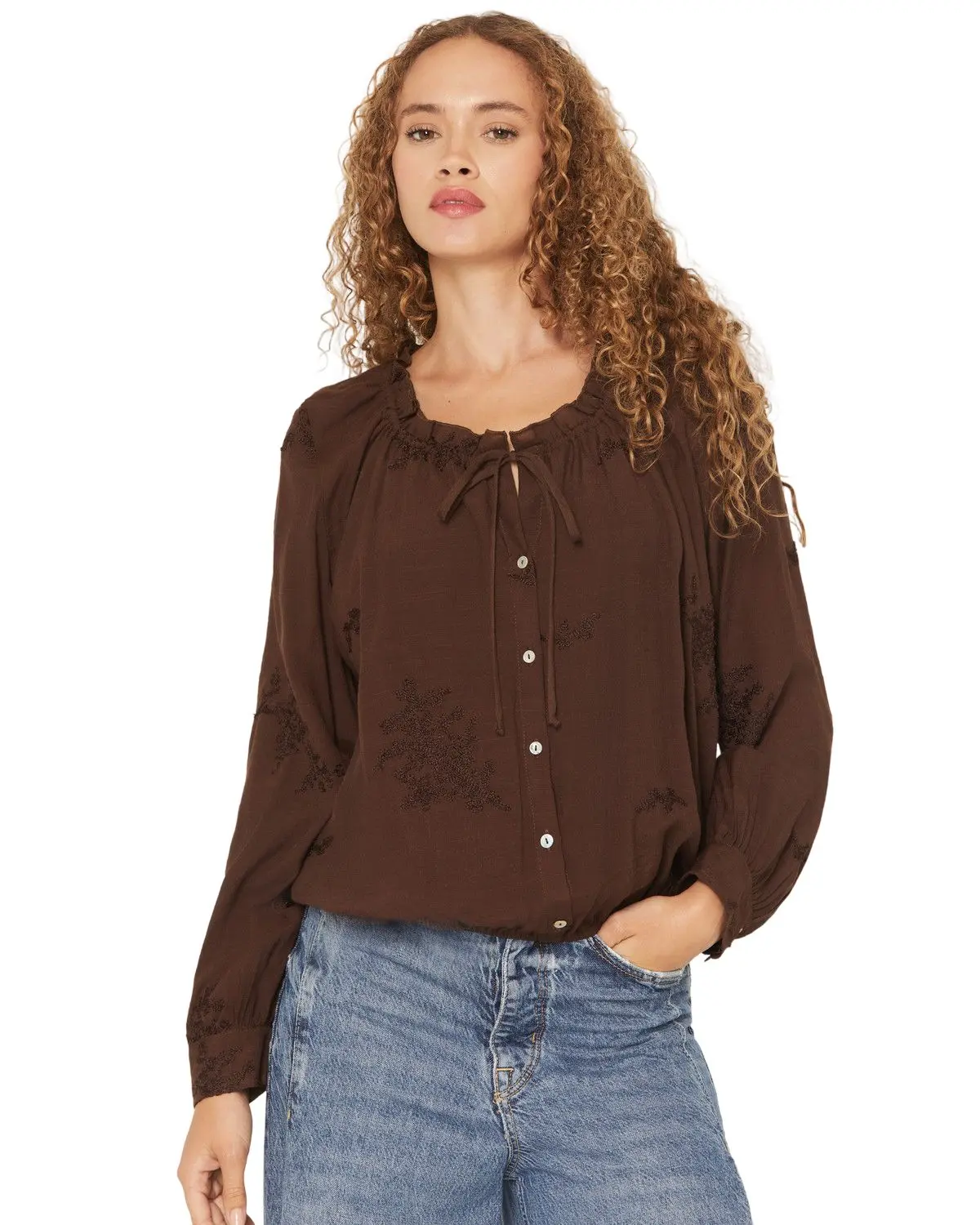 Wild Moss Women's Women'S Embroidered Peasant Top - Ima4416-W1840