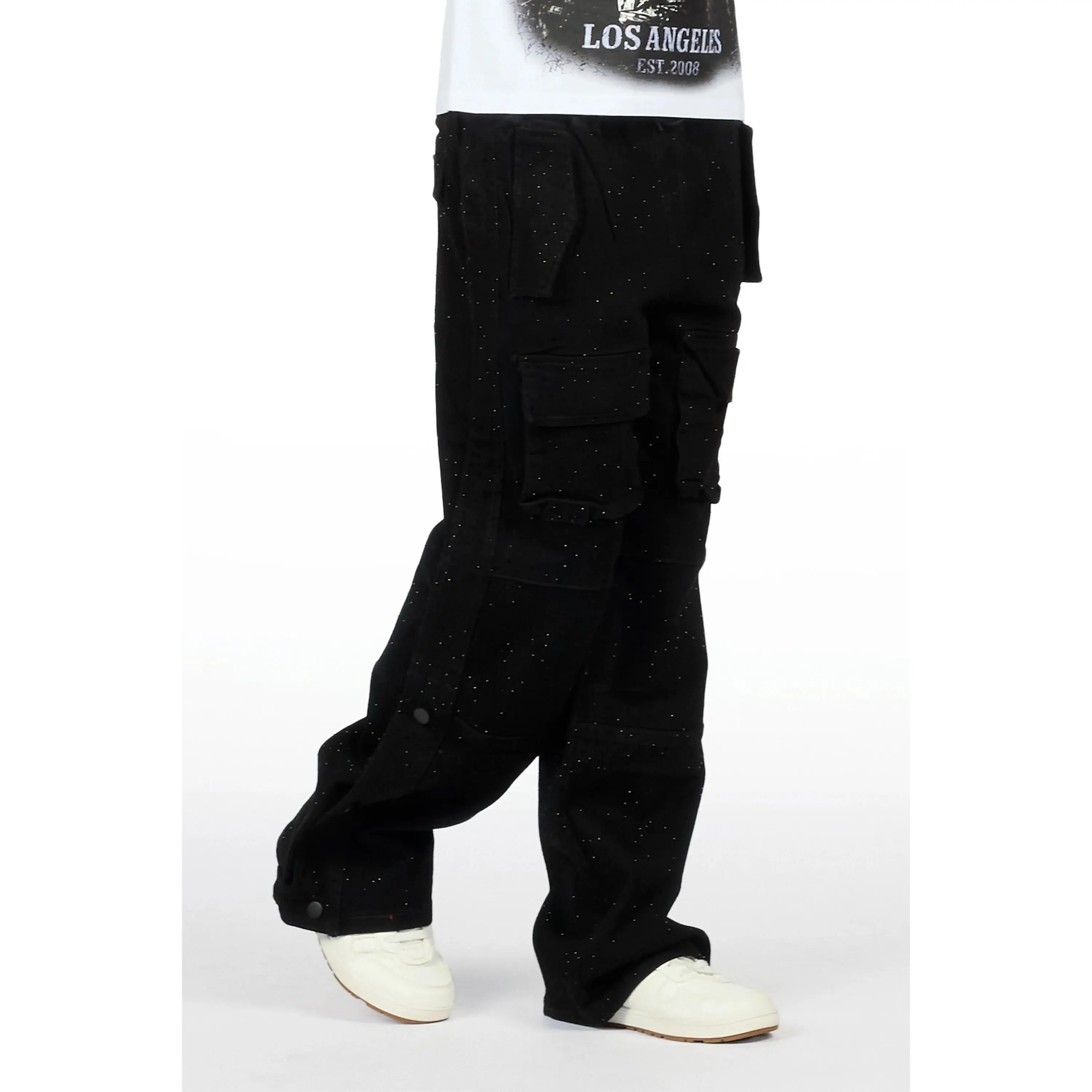 Boys Yuri Rhinestone Black Baggy Fit Jean