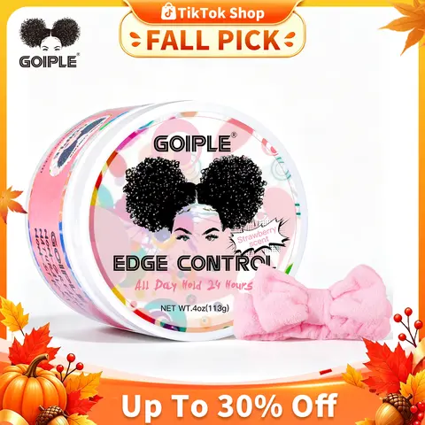 GOIPLE 24H Extreme Hold Edge Control Wax - Strawberry Scented with Castor Oil  Flake-Free, Non-Greasy & No White Cast Sleek Hairline Wax for All Hair Types Back to School (4oz)