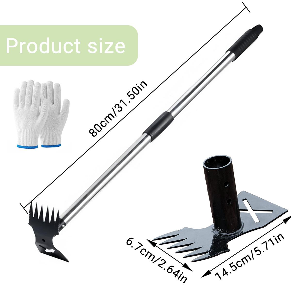 2-in-1 Ergonomic Garden Weeding Hoe & Leaf Rake, Heavy Duty Gardening Hand Tool with 2-Section Detachable Stainless Steel Handle (80cm), Adjustable Length for Planting, Tilling, Digging, Farm & Patio Cultivation, Bonus Gloves Included