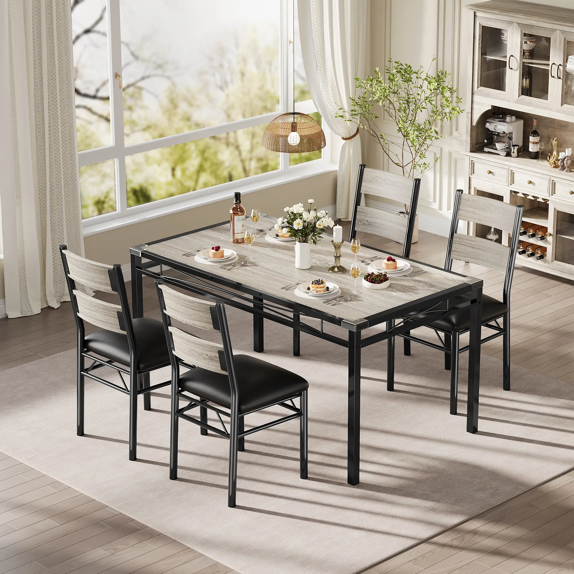 Summervibes Flash sale home items Modern 3-Piece Dining Table Set for 2 – Space-Saving Small Kitchen Table with Upholstered Chairs, Corner Protectors – Rustic Gray Wood for Apartments or Dining Room