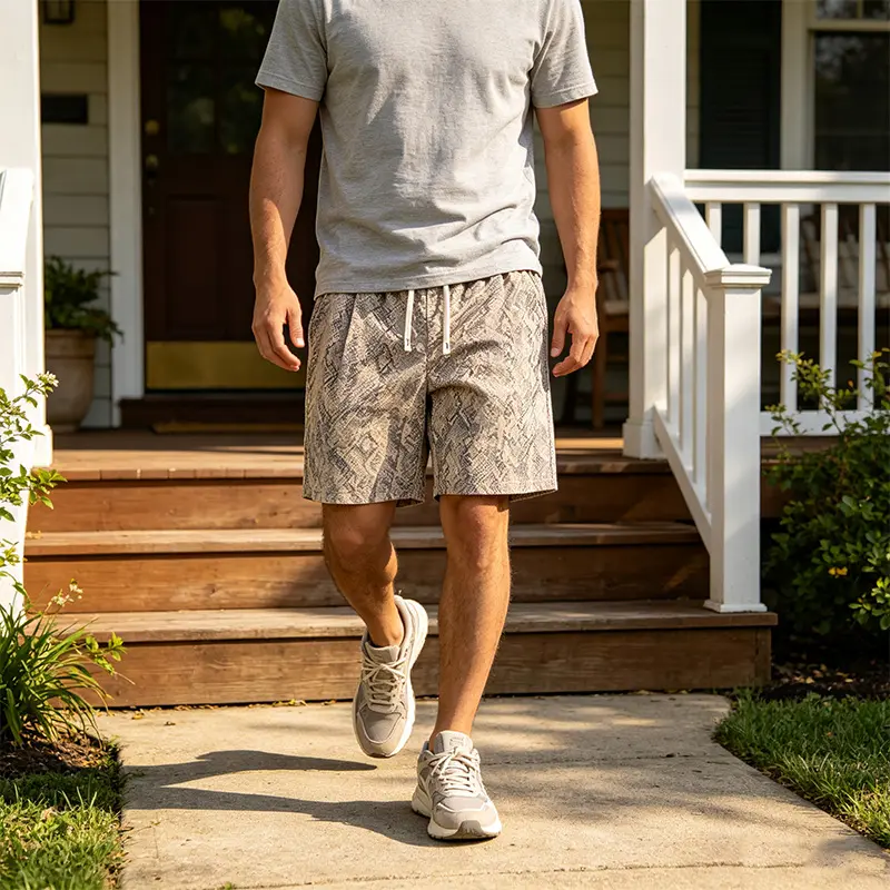Men's Summer 3D Bubble Waffle Textured Casual Shorts, Anti-Wrinkle Breathable Lightweight Loose Knee Length Drawstring Elastic Waist Beach Vacation Street Walking Lounge Board Shorts