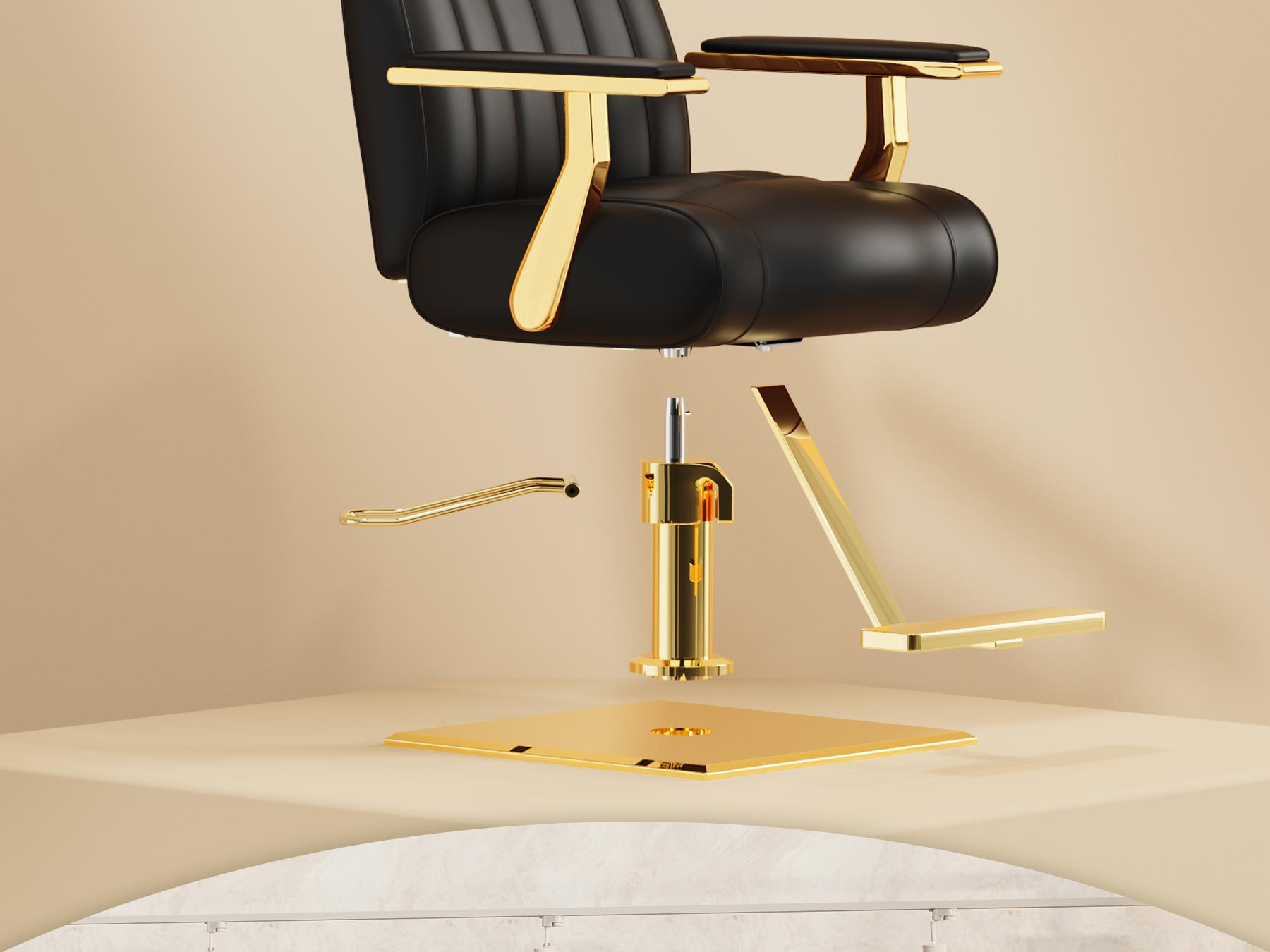 Baasha Luxury Black & Gold Salon Chair | Thick Memory Foam Cushion | 330lbs Heavy Duty | 360° Swivel & Adjustable Height | Ergonomic Fit for Stylist 5’0”-5’8” | Premium PU Leather Professional Hair Styling Chair