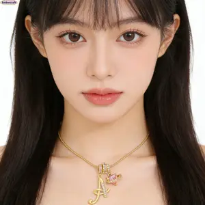 A–Z Initial Necklace for Women, Colorful Cubic Zirconia Letter Pendant, Dopamine Style Gold Tone Chain Necklace, Personalized Cute Jewelry for Daily Wear, Layering Outfit and Gift