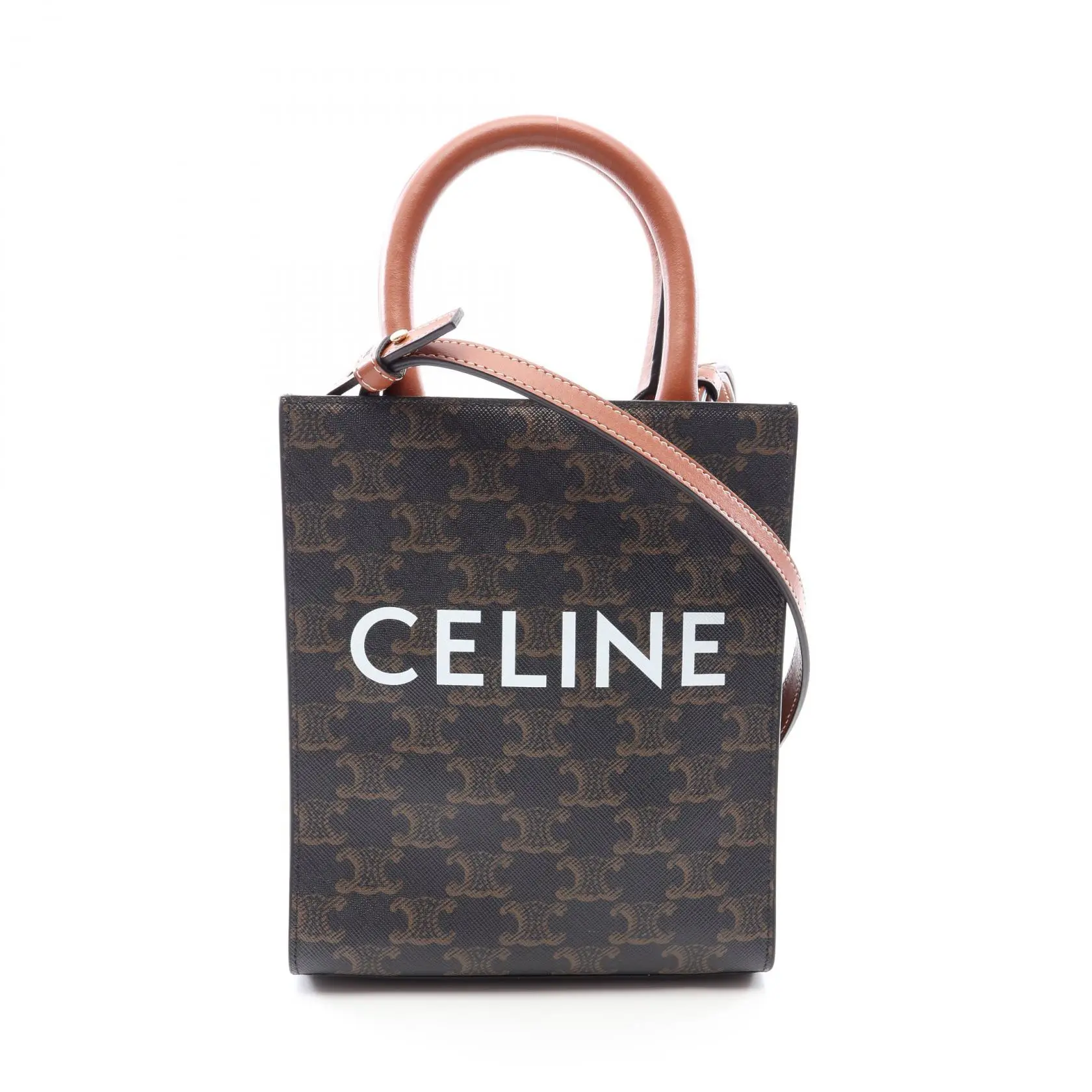 Pre-owned Celine Canvas Shoulder Bags Mini Vertical Cabas Triomphe Coated 2way Bag