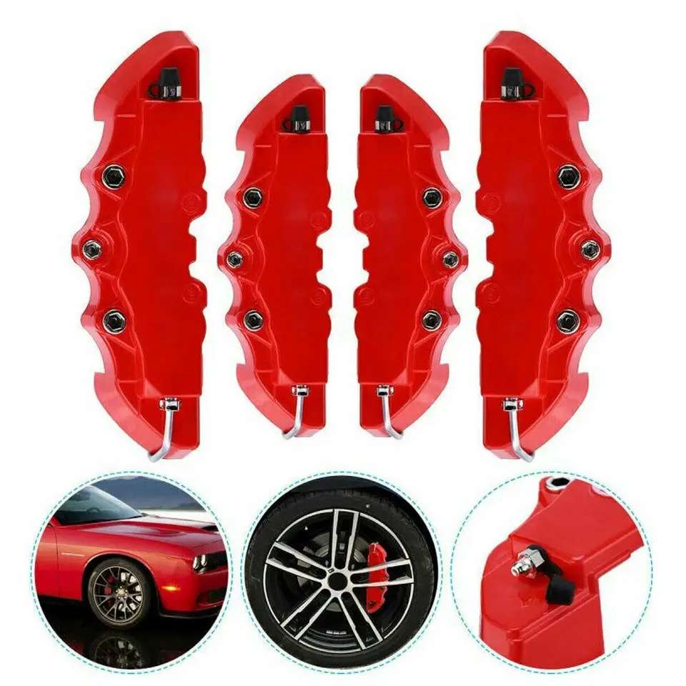 4PCS 3D Style Red M+L Car Disc Brake Caliper Cover Front & Rear Kits Accessories