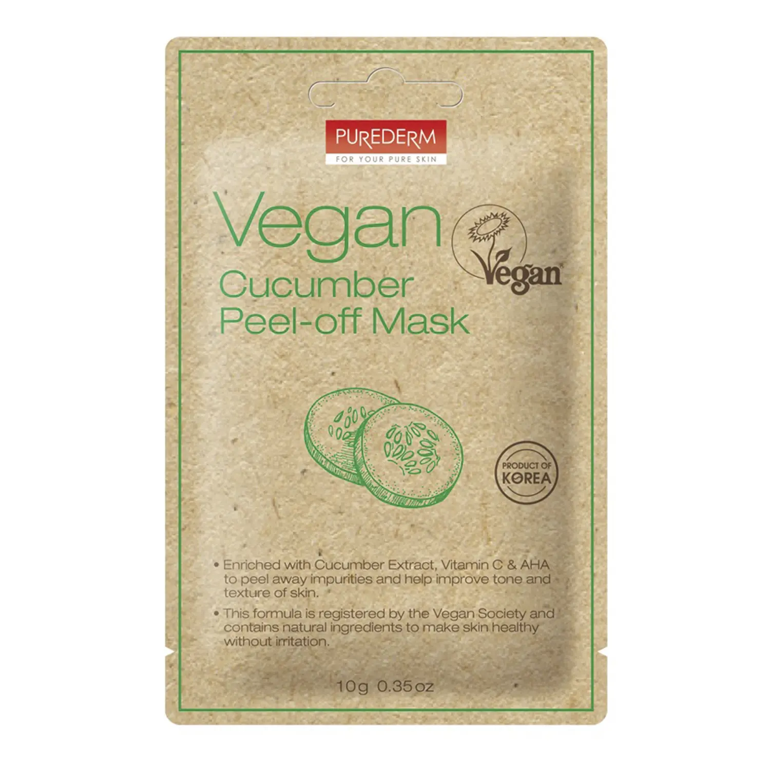 Purederm Vegan Cucumber Peel Off Mask 0.35oz/ 10g