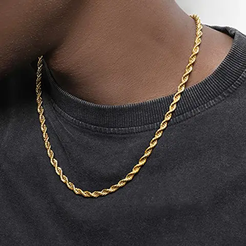 Men's necklace, 18K gold plated men's chain necklace, 2mm/3mm stainless steel necklace for men and women