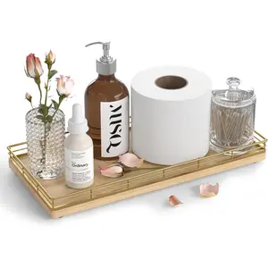 Oak Bathroom Toilet Tank Tray, 13"   of Toilet Paper Storage Tank Topper Basket, Vanity Tray for Perfume Makeup Candle Toiletry Organizer for Kitchen Coffee Table  Tray Decor