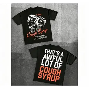 Graphic T-Shirt✨ JUICEBUSTERS AWFUL COUGH SYRUP – 100% Cotton Men's Loose Fit Tee, Street Style Hip-Hop Short Sleeve, Neutral Fashion, Casual Comfortable Unisex Crewneck Trendy Graphic Tee