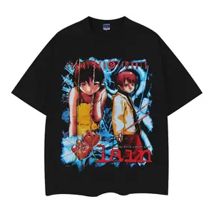 serial experiments lain"Dual Selves" Vintage Oversized Tee Anime T-shirt 100% Cotton Original Design Men's Top Streetwear Casual Crewneck Menswear Tshirt Tropical Shortsleeve