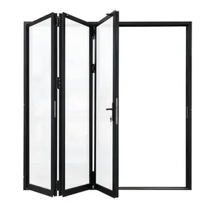 96 in. x 80 in. Matte Black Right to Left Out-Swing Thermal Break Aluminum Folding Patio Door with Locks