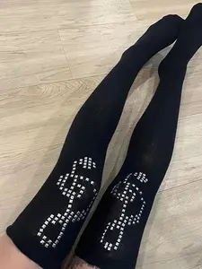 Vintage Y2K Style Over-The-Knee Socks, Casual Stylish Socks, Emo Girl Cosplay, Cute Nails Print Stockings, Fashion Streetwear for Women