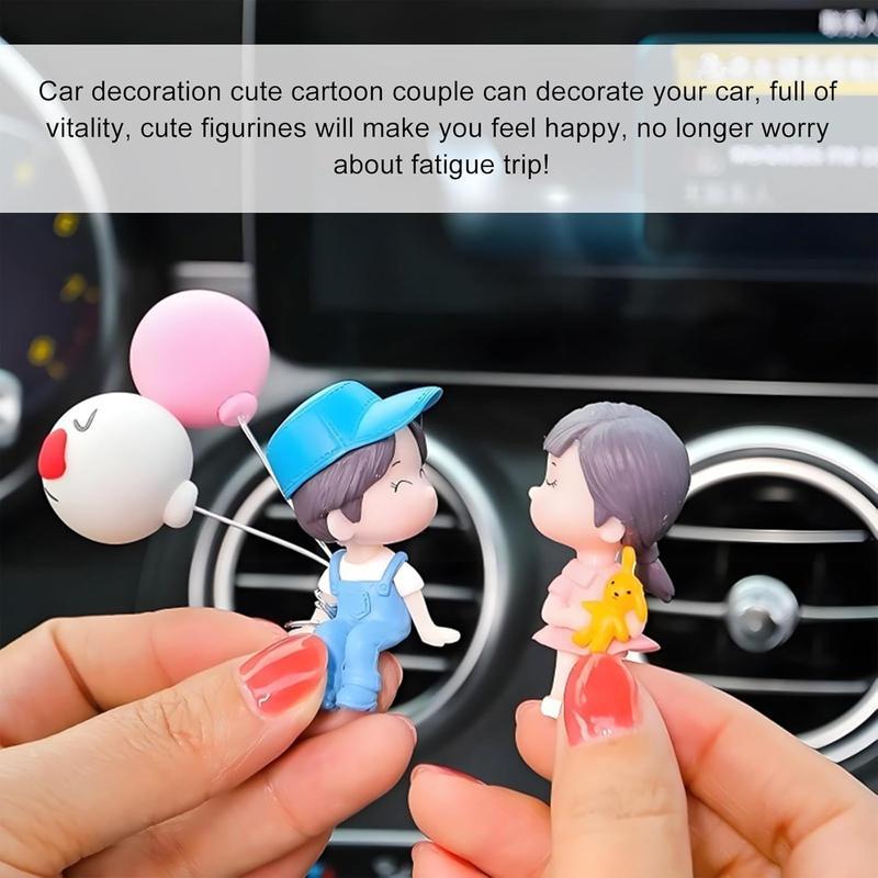 Cute Couple Car Dashboard Decorations, Lovely Couple Kiss Cartoon Figurines Car Ornament, Resin Material Boy Girl Car Interior Decoration with Balloon for Car Dashboard Gifts
