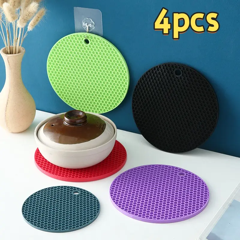 Round Silicone Heat Resistant Mat Non-slip Table Pot Bowl Pad，Honeycomb Rubber Insulation Pad Kitchen Dining Protective Mat