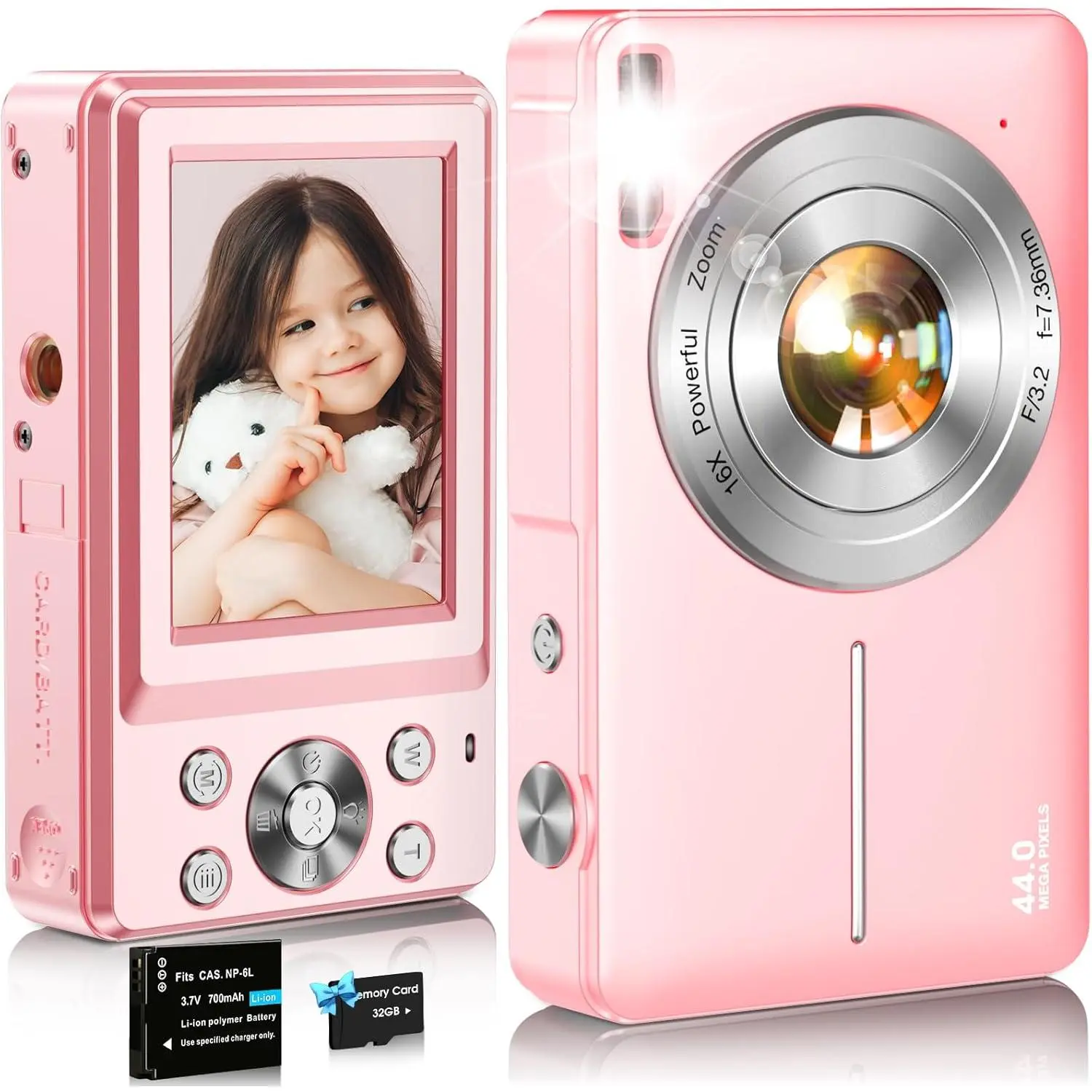 Digital Camera,FHD 1080P  Camera 44MP Point and Shoot Digital Cameras with 32GB Card,16X Zoom,Anti-Shake,Date ,Compact Small Cameras Photography for  Student Teen Girl Boy()