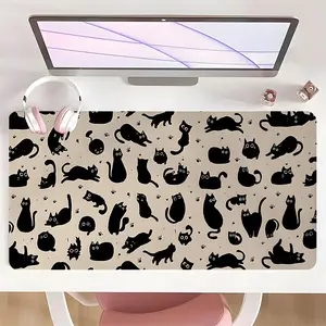 Cute Black Cat Pattern Art XXL Desk Mat, Minimalist Silhouette Mouse Pad with Non-Slip Base, Large Keyboard Pad for Office & Gaming, Cozy Aesthetic Decor, Great Gift
