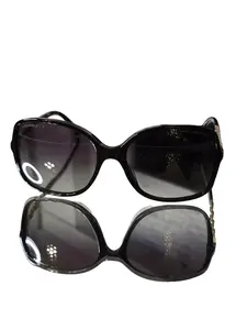 Pre-owned Chanel Black Sunglasses w/ Black Leather Trim