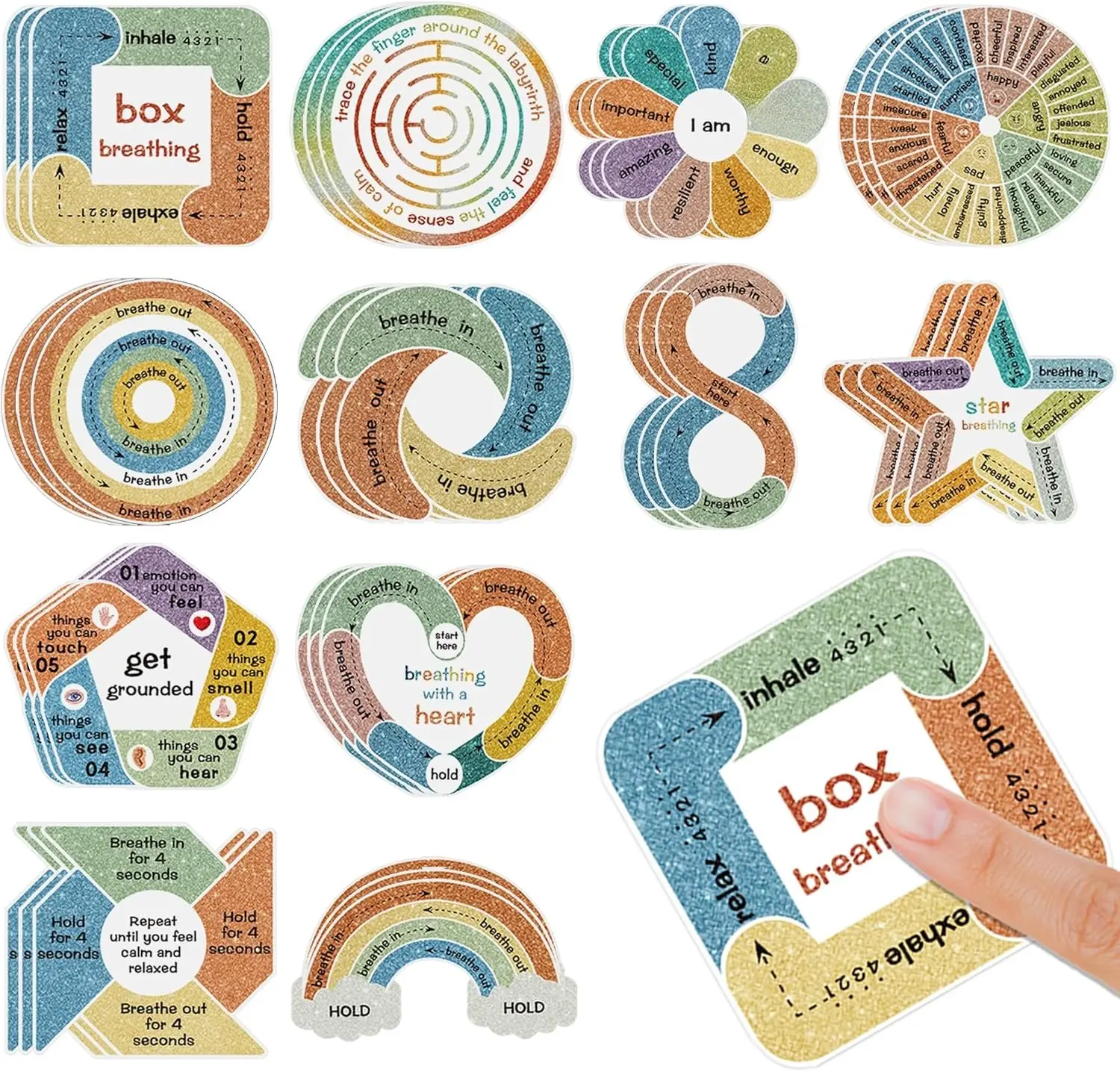 36-Count Textured Calm Strips - Synthetic Modern Sensory Stickers for Adults, Traveling & Desk Use, Classroom Fidget Supplies to Maintain Focus, Pastel Color