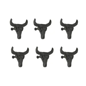 Rustic Cast Iron Steer Skull Drawer Pulls - Western Home Decor Cabinet Knobs - Set of 6 - Easy Install