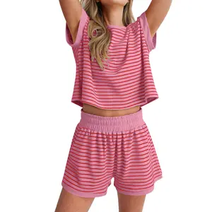 ANRABESS Womens Pajama Sets 2026 Summer Striped 2 Piece Lounge Matching Shorts PJ Set Casual Spring Loungewear Outfits