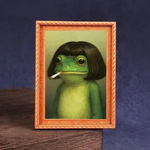 1pc/2pcs Whimsical Frog Fridge Magnet, A Funny Frog With A Middle-part Hairstyle Fridge Magnet, Mini Photo Frame Design, Photo Magnets, Funny Home Decoration Item, Great Holiday Gift