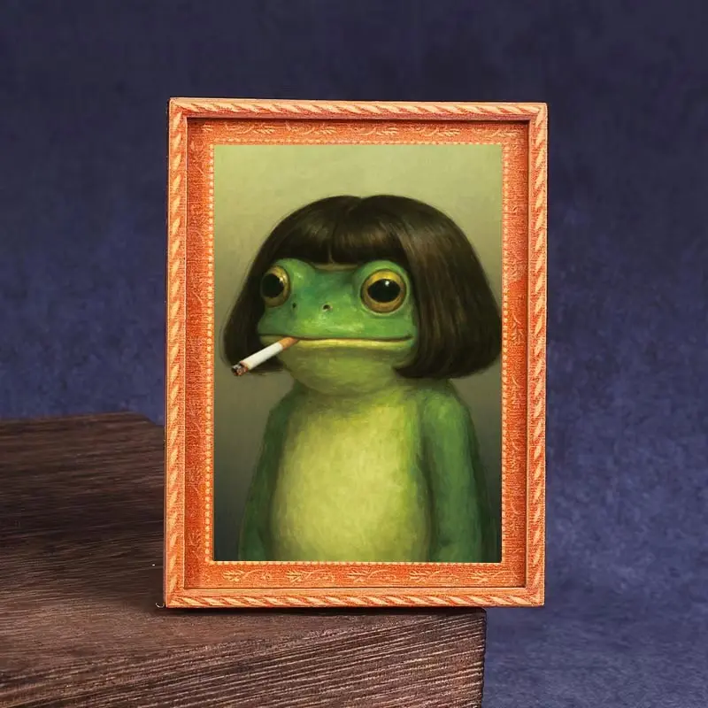 1pc/2pcs Whimsical Frog Fridge Magnet, A Funny Frog With A Middle-part Hairstyle Fridge Magnet, Mini Photo Frame Design, Photo Magnets, Funny Home Decoration Item, Refrigerator Decorating Magnet, Decorative Fridge Magnets, Great Holiday Gift