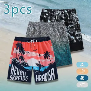 1-3pcs Men's Quick Dry Beach Shorts Summer Hawaiian Print Swim Trunks Casual Breathable Board Shorts for Surfing Swimming Vacation tiktokshopspringglowup