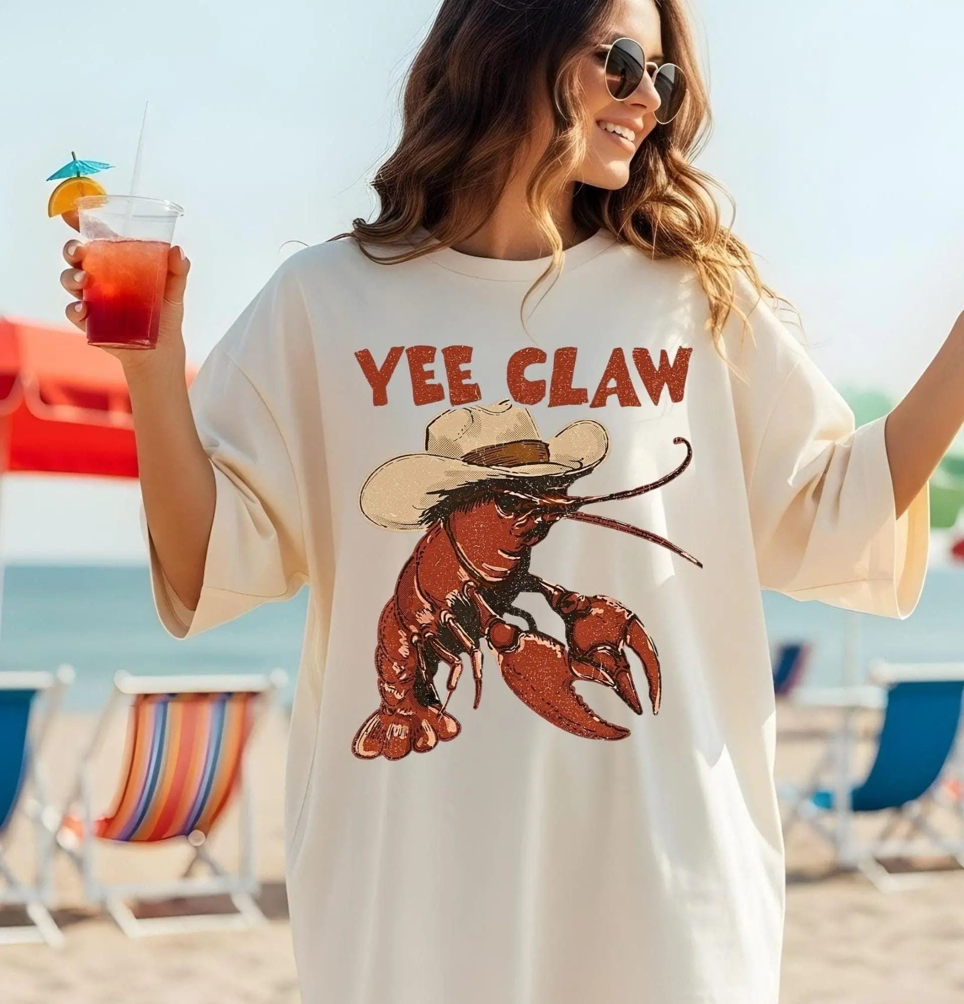 Comfort Colors® Lobster Cowboy Shirt, Trendy Yee Claw Tee, Funny Lobster Shirt, Western Beach Top Amalfi Coast Trip, Tomato Girl Summer