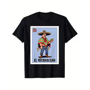 Mens Vintage El Michoacano Mariachi T Shirt Featuring Mexican Folk Art Graphic and El Chapulin Colorado Design Ideal for Day of the Dead Cultural Events and Costume Parties