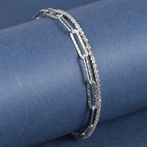 925 Sterling Silver Bracelets for Women: Dainty Layered  Adjustable chain paperclip sparkling stretching Gift for Her