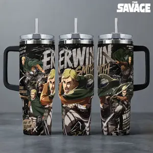 Erwin Smith Attack On Titan Commander Wings of Freedom 40 20 oz Insulated Tumbler Stainless Steel Handle Straw Keeps Drinks Hot Cold Anime Merch For Fans Drinkware Tumbler Water Bottles Portable Bottled