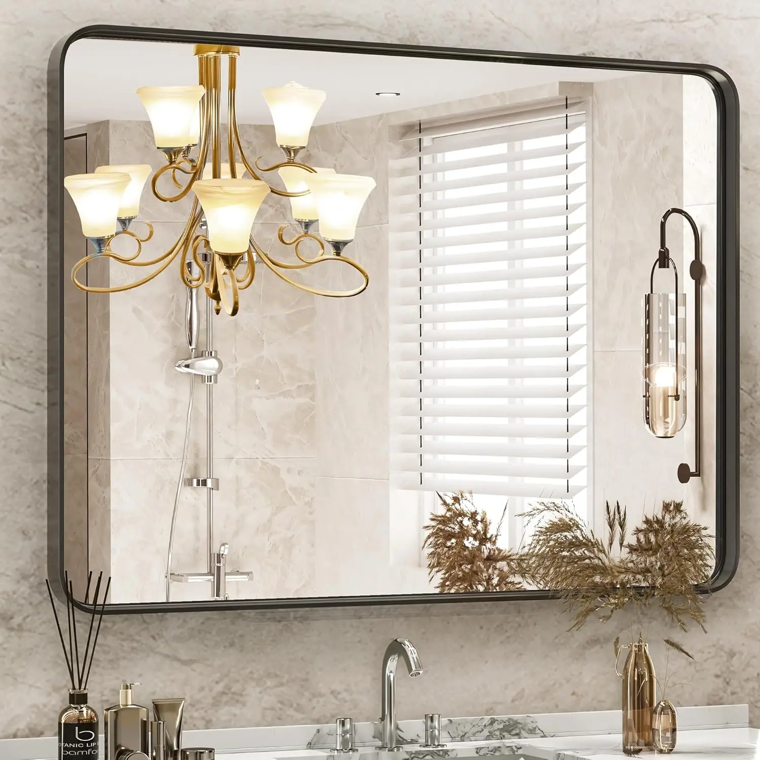 30x40 Inch Black Metal Framed Bathroom Vanity Mirror - Rust-Resistant, Tempered Glass, Farmhouse Style, Horizontal or Vertical Hanging