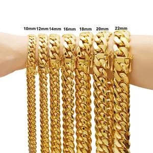 8mm-22mm Gold Tone Stainless Steel Curb Cuban Link Chain Necklace for Men Women